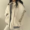 Korean Thickened Lamb Wool Cotton Jacket for Women - Hooded, Zipper, Autumn/Winter.