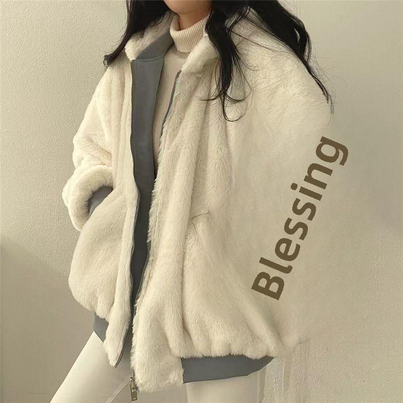 Korean Thickened Lamb Wool Cotton Jacket for Women - Hooded, Zipper, Autumn/Winter.