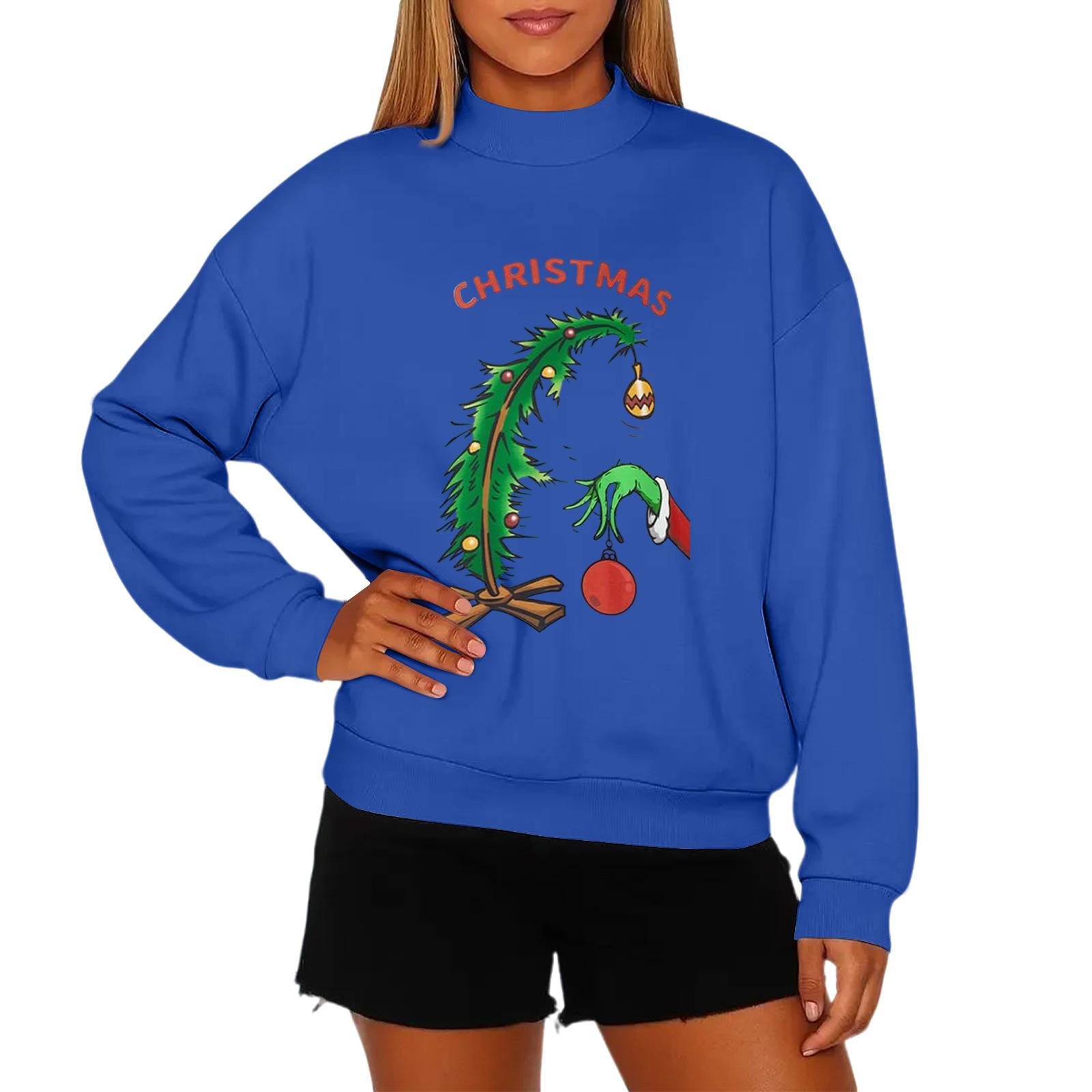 Женская модная повседневная толстовка с круглым вырезом и длинными рукавами с рождественским принтом L