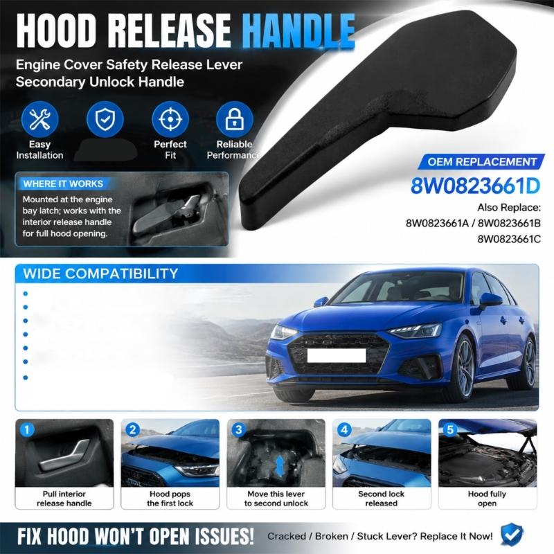 8W0823661D 8W0823661B Under Hood Release Handle Lever, Mechanical ABS Component That Completes Second Release Step for C8 RS7