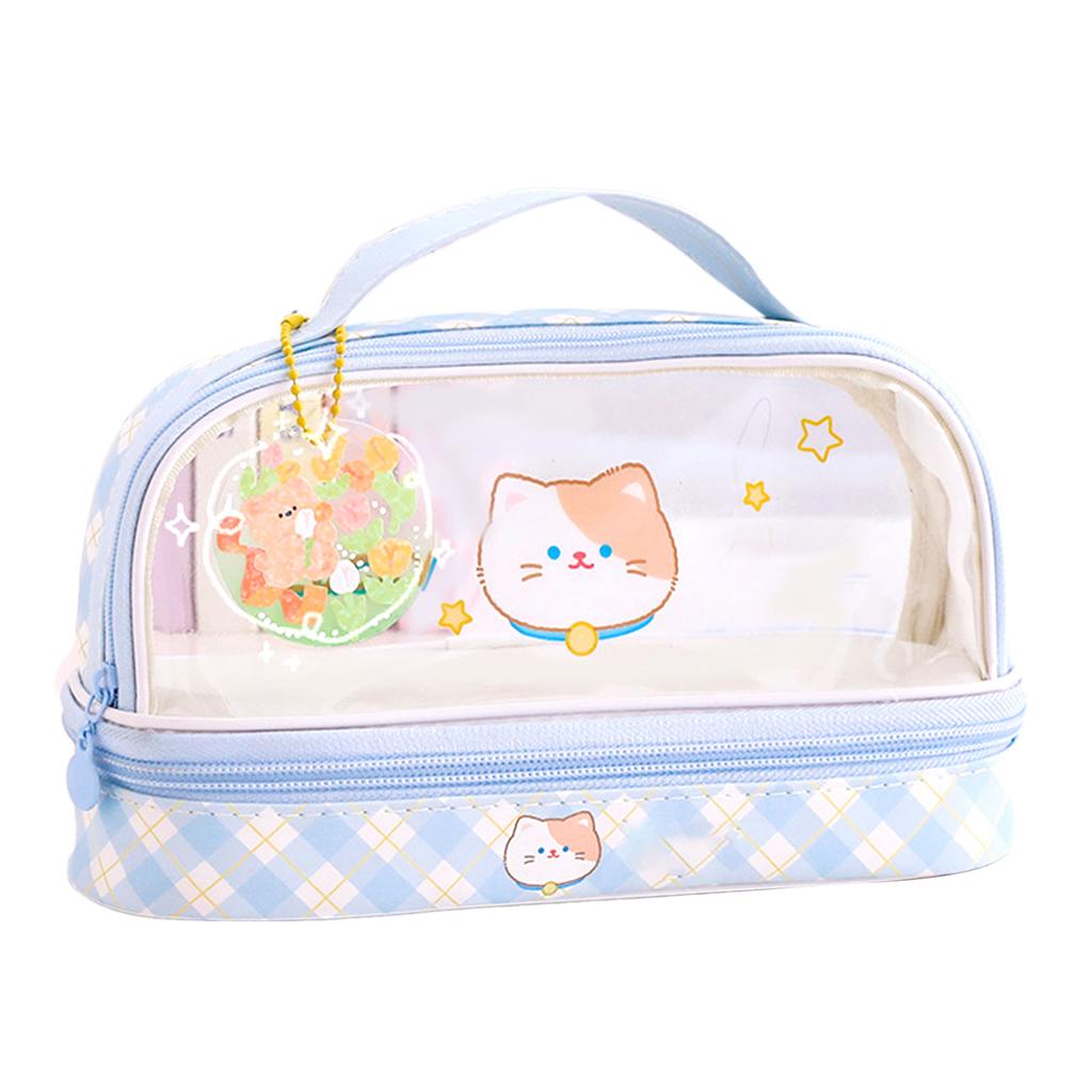 Waterproof Pencil Pen Case Cartoon Cute Transparent Stationary Bag with  for School Students M