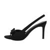 Summer new bow suede high heels women's thin heels sexy word with fish mouth sandals