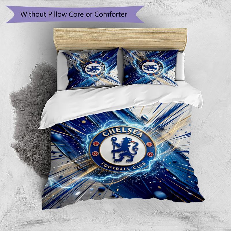Set Lenzuola 3 Pezzi Stampato Chelsea FC Morbido Delicato sulla Pelle Lavabile Copripiumino e Federe Set Tutte le Stagioni Camera da Letto