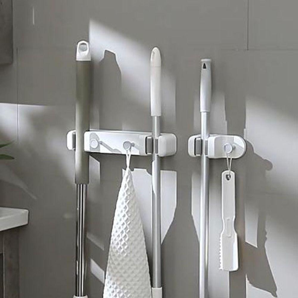 Self-Adhesive Mop Broom Holder Dual Port Broom Hanger Multi-functional Mop Clamp  for Home