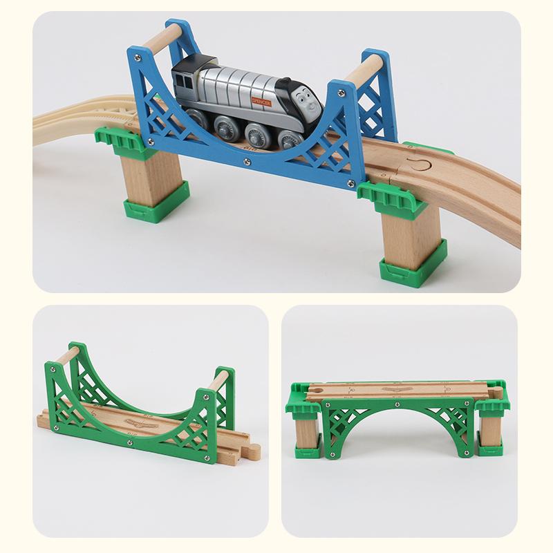 Children's Toy Gift Wooden Colored Pier Double Bridge Track Accessories Compatible with Electric Trains and Wooden Track S P095