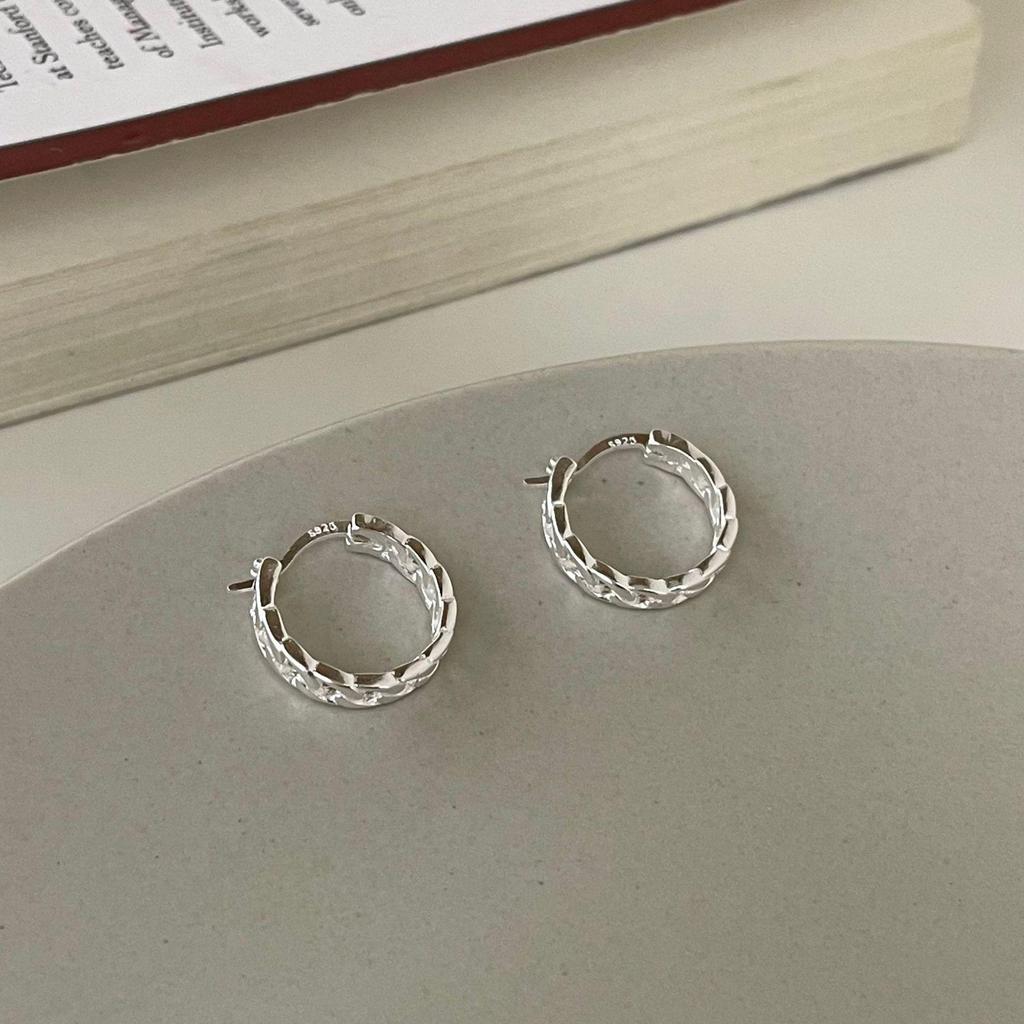 S925 Sterling Silver Twisted Circle Chain Earrings - Unisex High-End Luxury Design