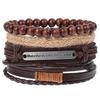 Retro Woven Cowhide Leather Men's Bracelet Set - European & American Handmade DIY Knot