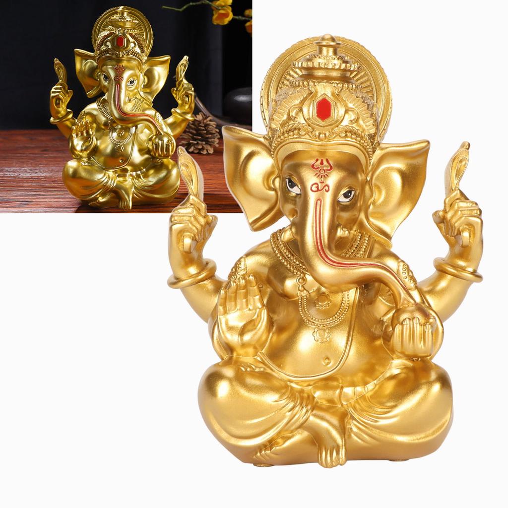 Indian Ganesha Statue Elephant Hindu God Sculpture Resin Decorative Indian Elephant God Ornament for Home Garden