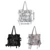 Korean Style Unique Pleated Shoulder Bag with Elegant Bows Nylon Handbag for Fashionable Women and Office Ladies  Silver