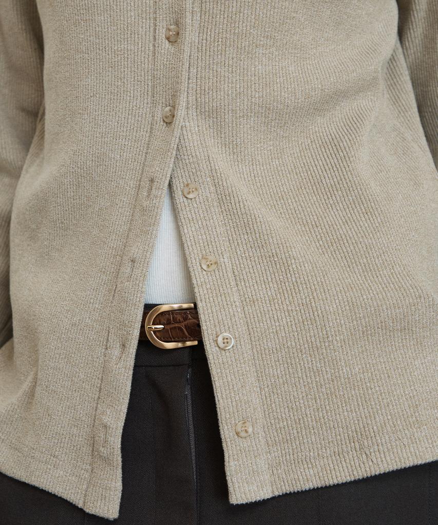 Ihr Half-Neck Rib Button Cardigan / Mixed Beige