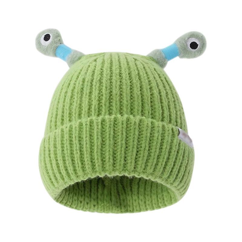 

Luminous Antennae Eyes Cartoon Funny Women s Knitted Hat for Autumn and Winter Warmth, Multifunctional Wool, Practical зелёный