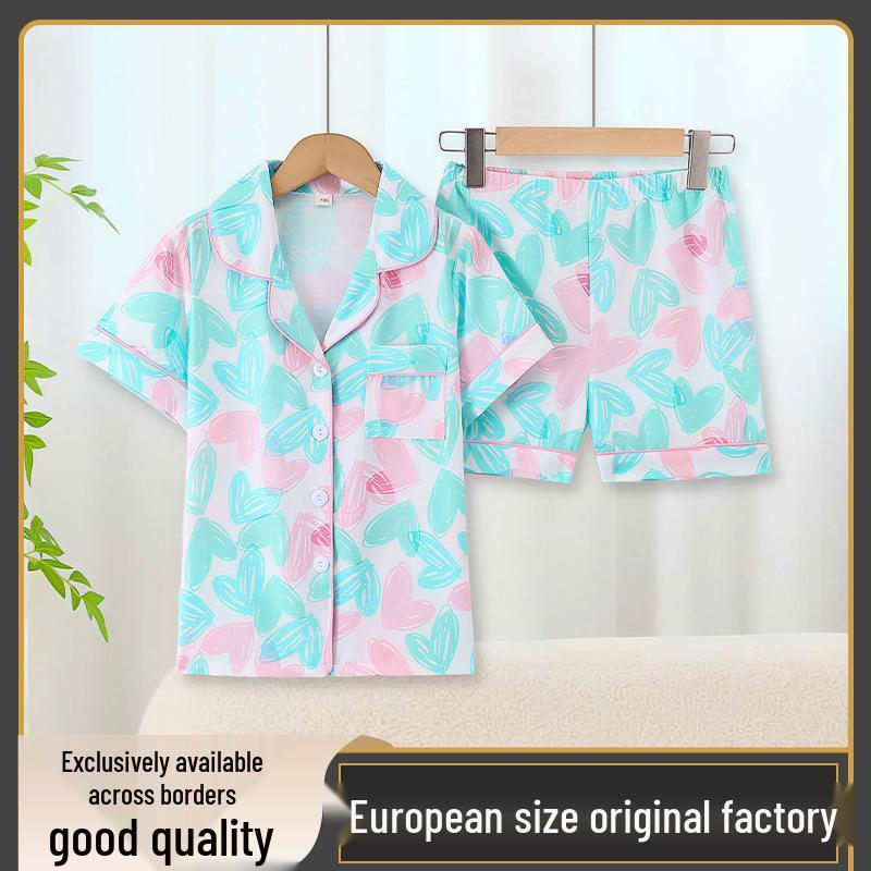 Girls  Short-Sleeve Heart Print Pajama Set 140 cm