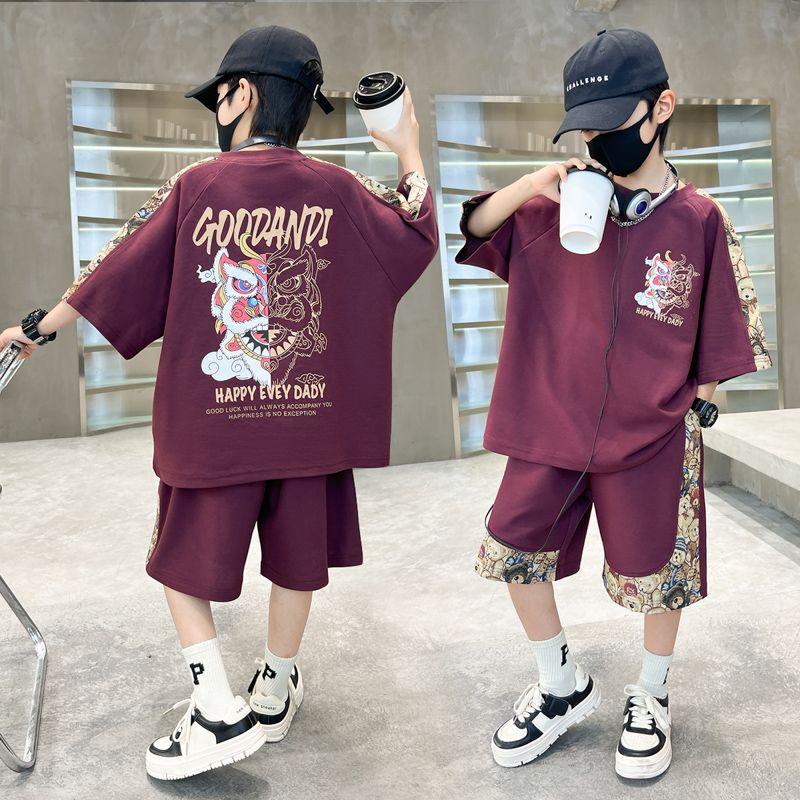 Children's Clothing Boys Summer Short-sleeved Suit New Middle and Large Children Summer Sports Shorts Two-piece Set