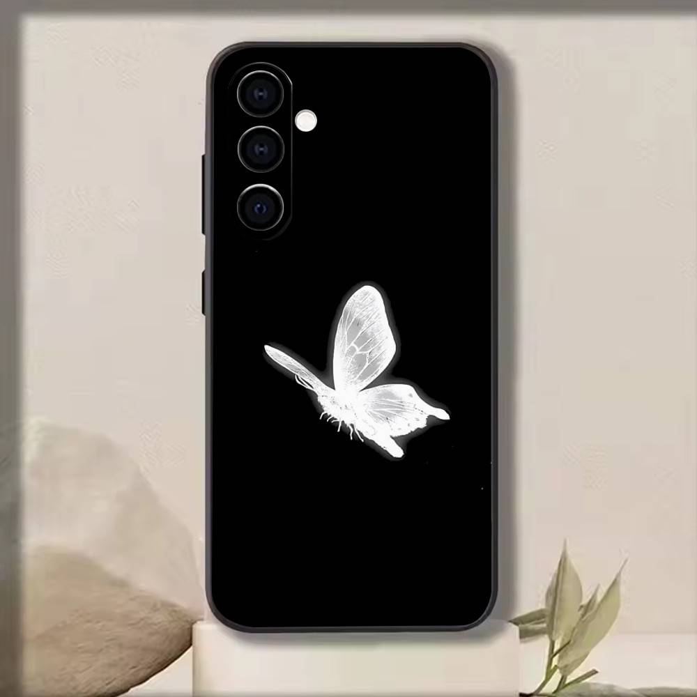White Butterfly   Phone Case For Samsung Galaxy A73,A72,A71,A70,A53,A52,A51,Others Soft Black Cover
