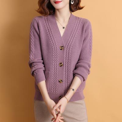 Jarní a podzimní dámská móda Ležérní pletená bunda Cardigan