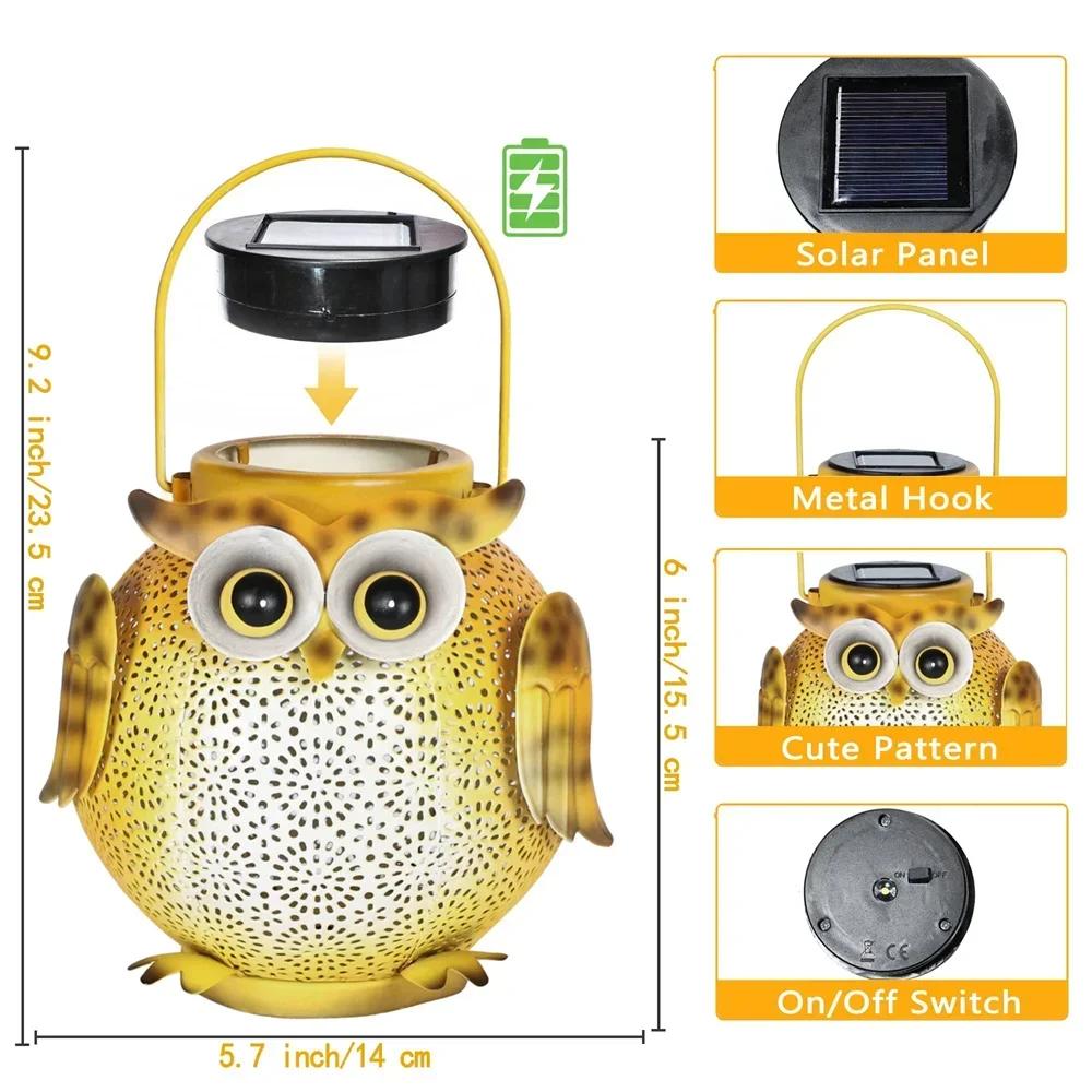 Solar Owl Hanging Lanterns Garden Light Waterproof Metal Decorative Solar Lantern Lights for Outdoor Patio Yard Table Pathway