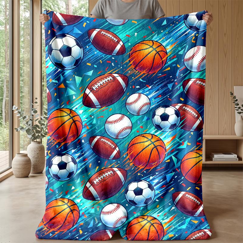 Sports Ball Pattern 2 Theme Blanket Lightweight Warm Flannel Blanket Decorative Throw Blanket for Home Decoration
