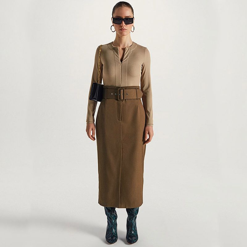 

New Autumn Clothes ~ Unfortunately Not Belt, but a Good Skirt Silm Slim Looking High Waist Sheath Work Clothing Skirt Coffee (belt self-matching) 40(Self-matching belt)