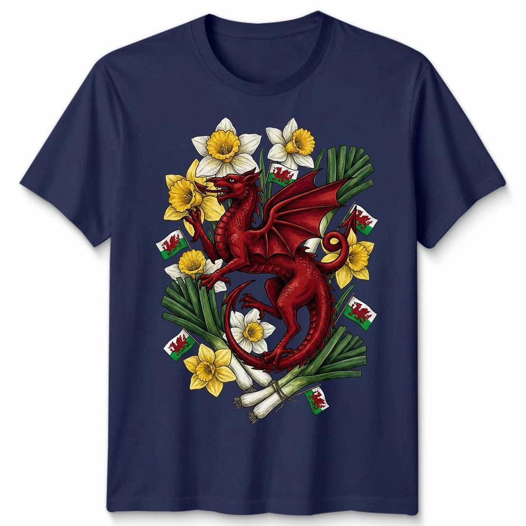 St Davids Day Welsh Flag With Daffodils Mens Womens T Shirt Clothing Apparel