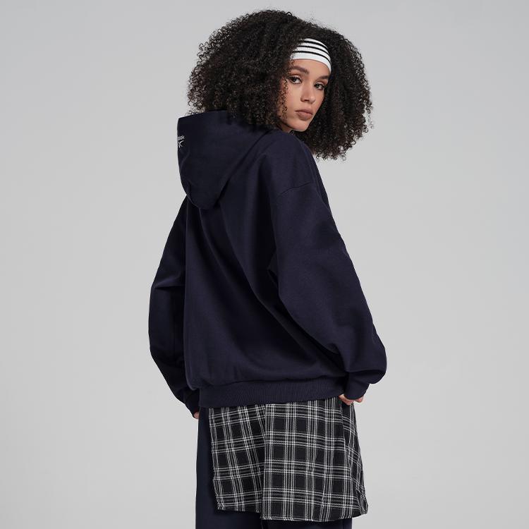 Reebok Cny Series Logo Embroidered Hooded Knit Pullover Sweatshirt Unisex Sweatshirt Dark-Blue 24SRC309UGN2