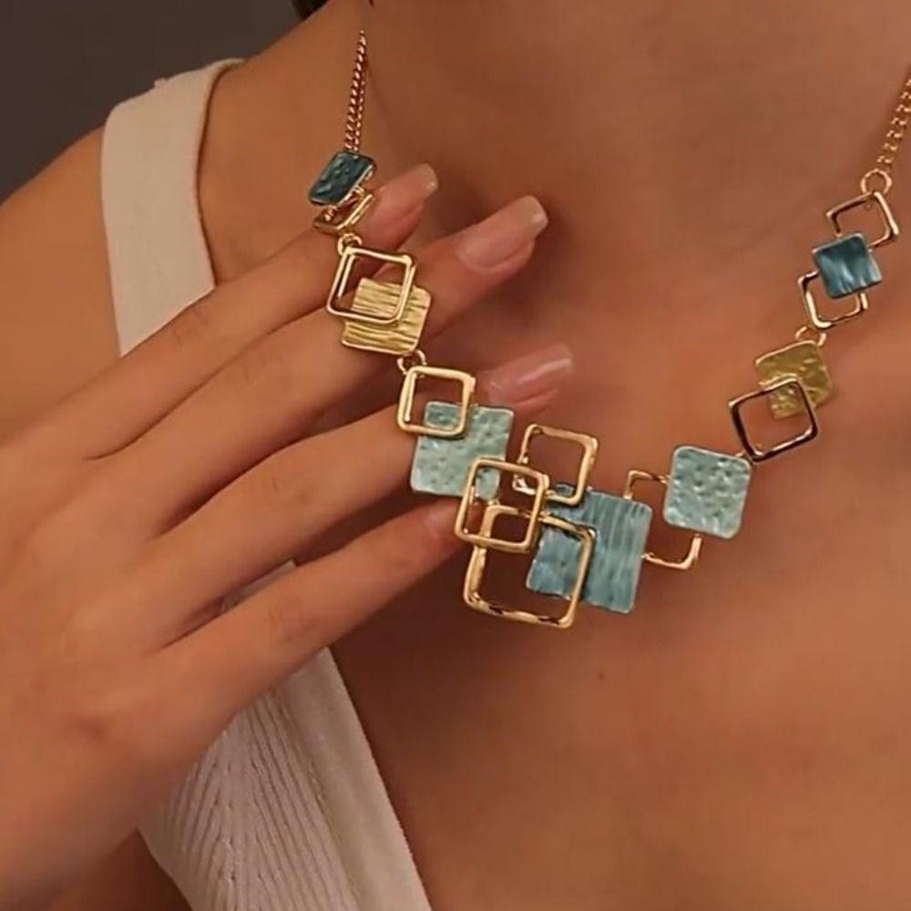 Geometric Necklace Bracelet Earrings Vintage Square Bracelet Vintage Colored Necklace  Party