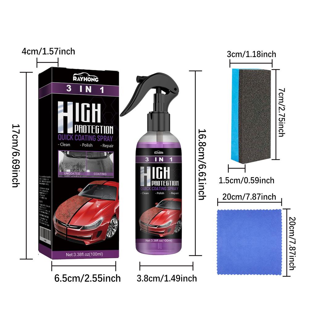 3 IN 1 Car Quick Ceramic Coating Spray 100ml High Protection Car Coating Wax Polishing Spray Auto Body Compound Scratch Repair