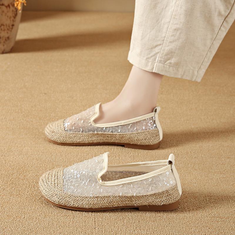 CRLAYDK Classic Women's Sequin Slip On Lace Loafers Casual Driving Moccasins Penny Flats Summer Soft Walking Ladies Boat Shoes