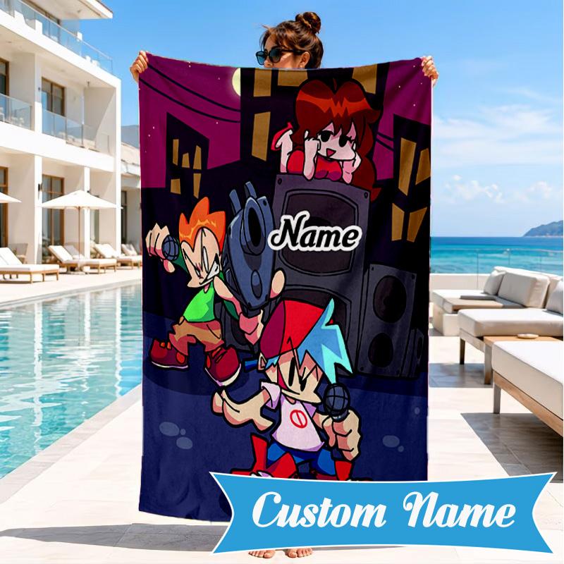 Custom Name Friday night Beach Towel Microfiber Beach Towel, Lightweight and Quick-Dry, for Summer Travel, Swimming Pool Gift