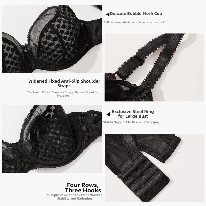 Large size underwear women's big breasts show small anti-sagging gathering breathable thin full cup fat bra