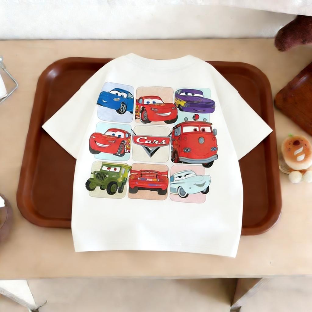Summer Clothing Printed Cartoon Car T-Shirt Top Short Sleeve Children's Round Neck Clothing