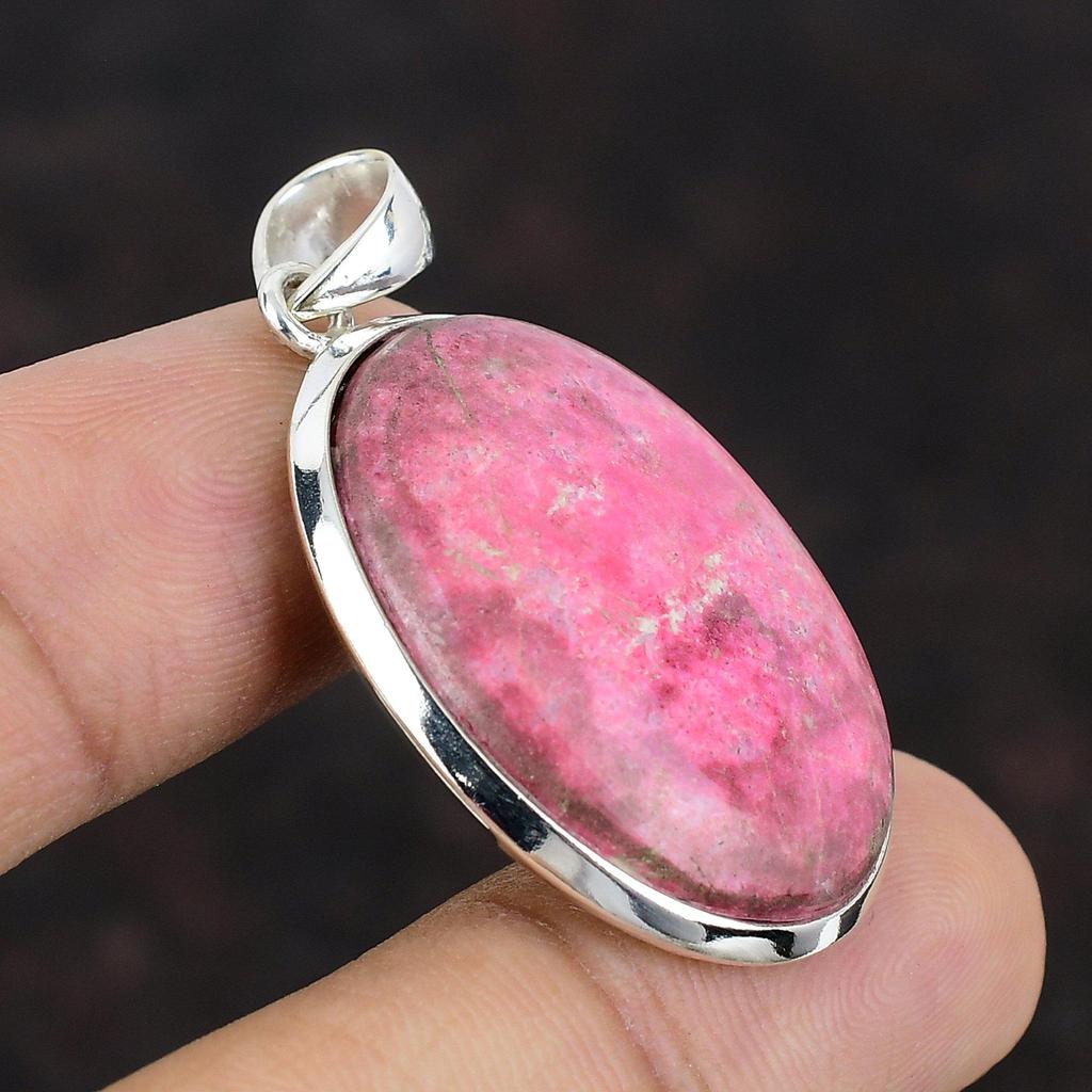 Thulit Anhänger Echter Edelstein Anhänger 925 Sterling Silber Anhänger Thulit Silber Schmuck Handgefertigter Anhänger Geschenk für Freundin Statement Anhänger