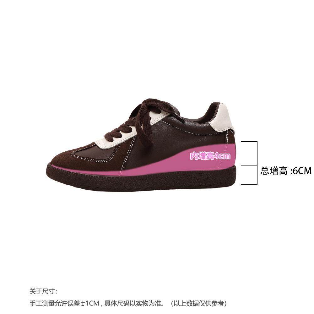 Cowhide Version Inner Height Increase Moral Training Shoes Women's 2025 Autumn and Winter Models Lace-up Leisure Sports Leopard Print Retro Versat