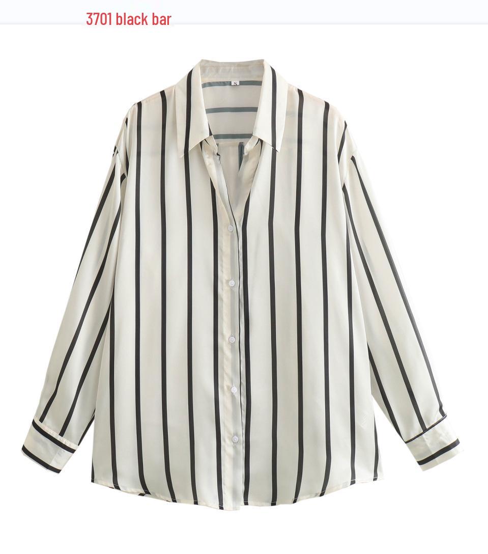 

Летняя женская рубашка в стиле ретро в полоску свободного кроя средней длины - европейский и американский стиль Medium