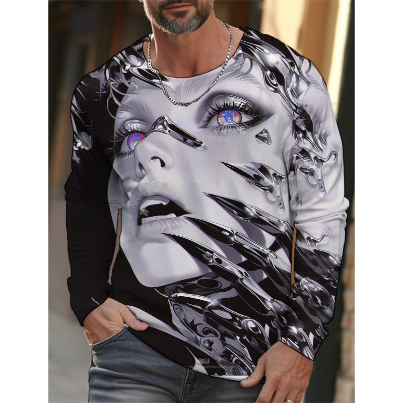 3D Anime Girl Printed Casual Round Neck Graphic T-Shirt Tops Breathable Sports Long Sleeve
