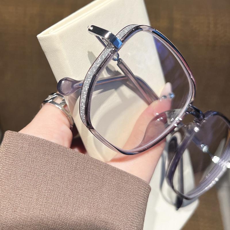 Fashionable Elegant Full Frame Square Myopia Glasses Unisex Broken Diamond Trim Blue Light Blocking Eyeglasses 0 To -4.0