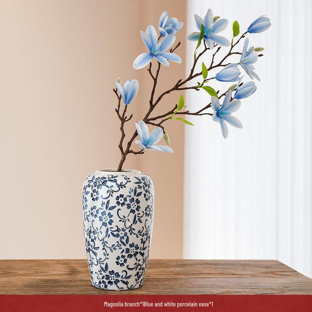 Chinese Magnolia Vase: High-Grade Blue & White Porcelain for Elegant Living Room Decor
