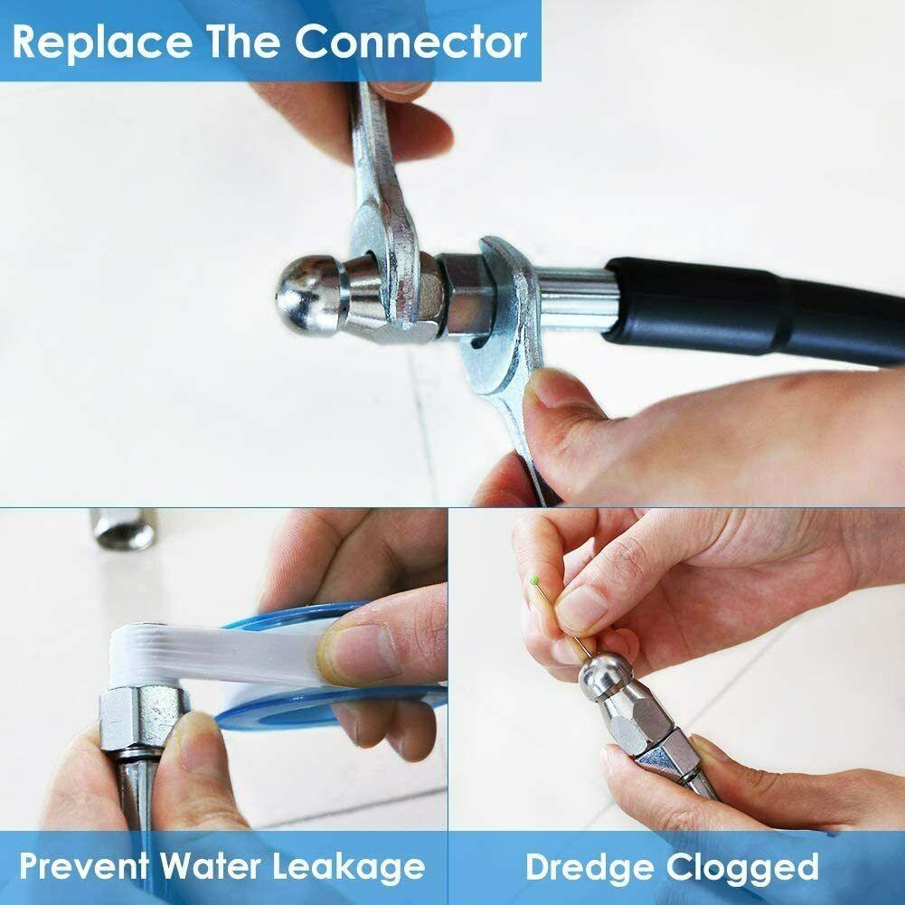 5800PSI High Pressure Cleaning Machine Sewage Pipe Pressure Washer Sewer Unclogging Hose Jetter Nozzle Kit