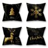Christmas Black Ornament  Gold Pillow Case Cushion Cover Home Sofa Xmas Decor