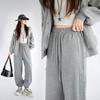 Gray sweatpants women's spring and autumn loose tied feet new sweatpants high waist straight lantern casual pants