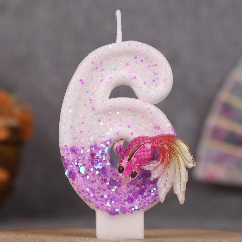 Gradient Pink and Purple Goldfish Digital Birthday Handmade Candle Cake Decoration First Birthday Diy0-9