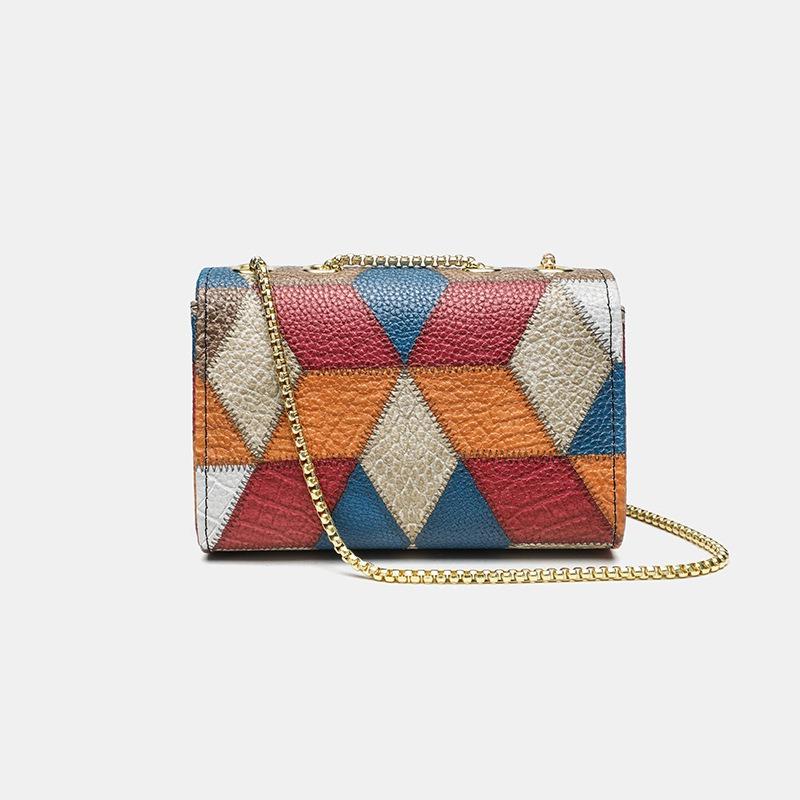 High-value New Autumn and Winter Fashion Splicing Contrasting Soft Leather Bag Women's Shoulder Crossbody Handbag Small Square Bag