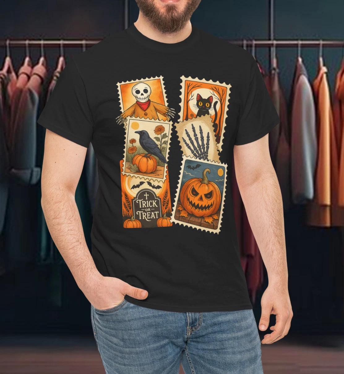 Vintage Halloween Tee Retro Spooky Season Grim Pumpkin T- Shirt 2XL