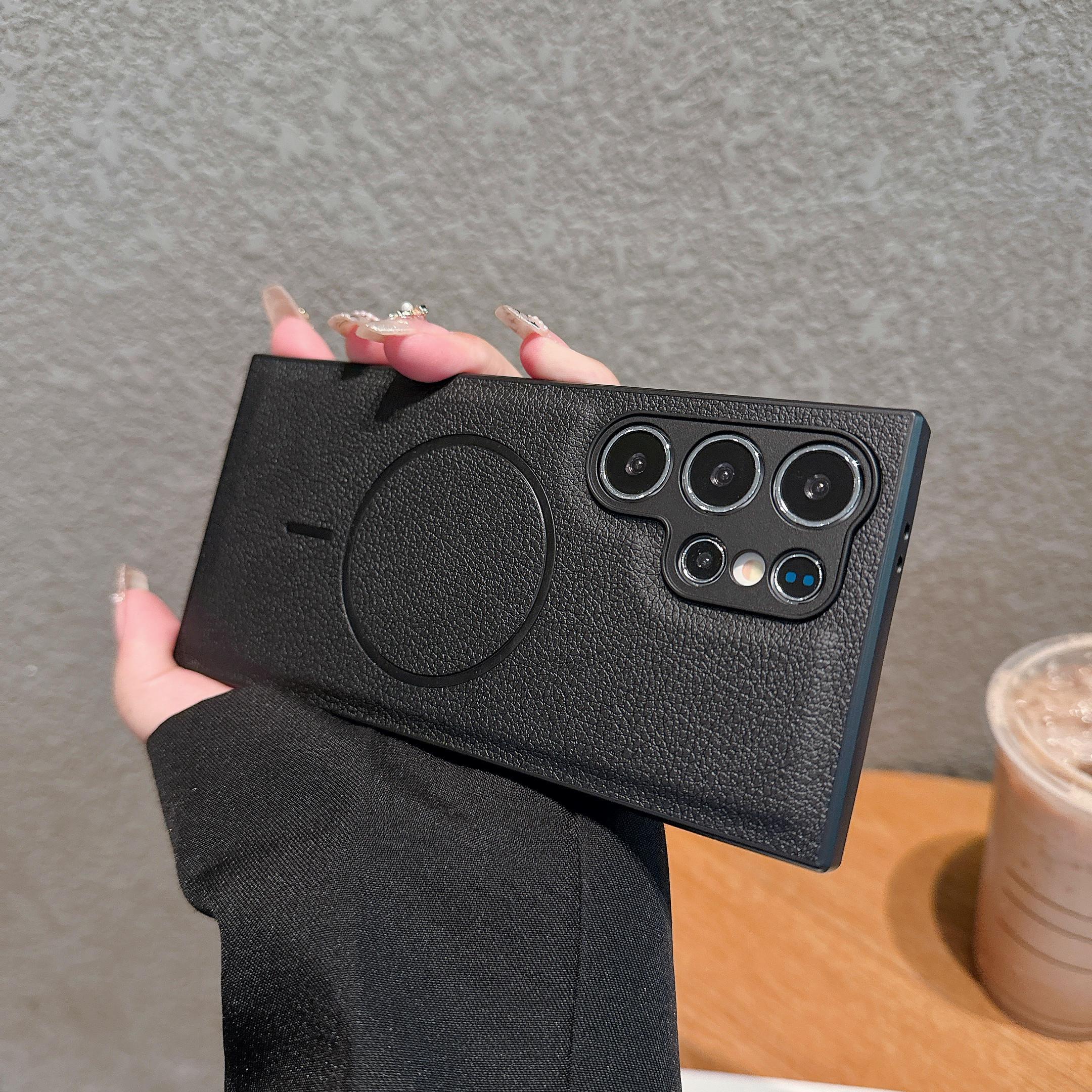 

Роскошный кожаный чехол для телефона для Samsung Galaxy S25 S24 Ultra S23 S22 Plus, беспроводная зарядка, магнитная задняя крышка, противоударный бампер For Samsung S24Ultra