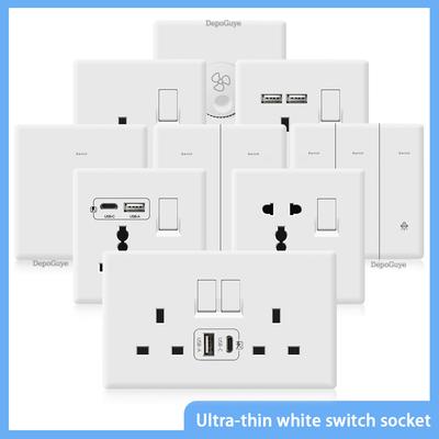 UK 13A Wall Power Socket with USB Type-c 18W Quick Charge Outlet Plug,White Universal  Light Switch Double Usb Electrical Socket