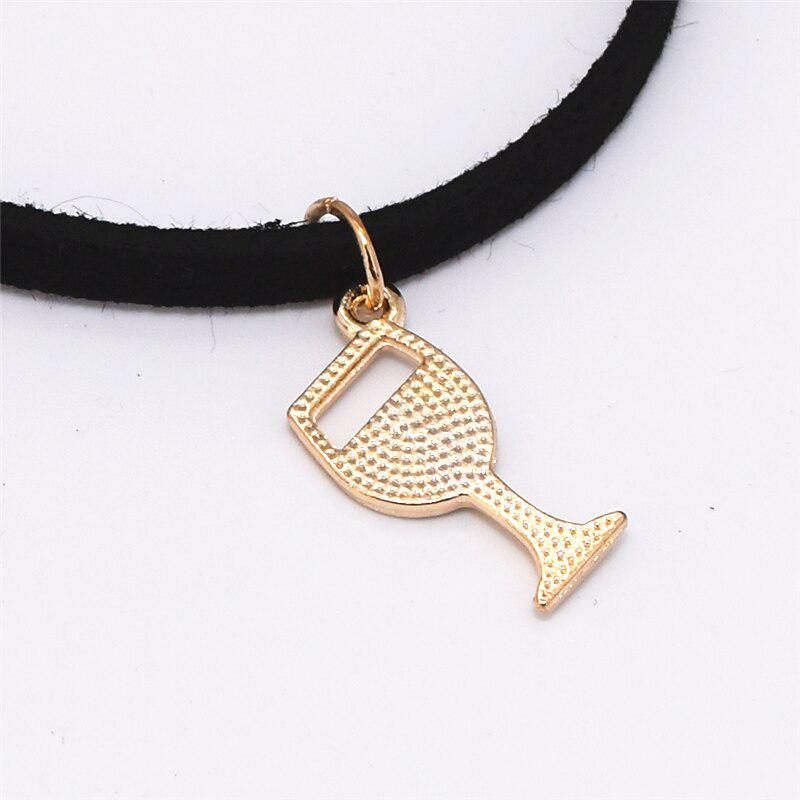 

Красные воротники Кубок Wineglass кулон Черный бархат Кожа Choker ожерелье для женщин модные украшения