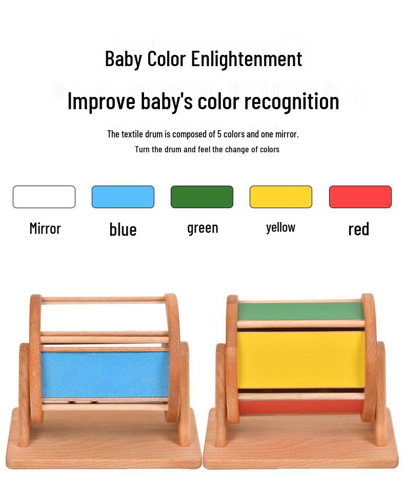Beech Wood Rainbow Drum: Montessori Color Recognition Toy for Infants & Toddlers (0-3 Years).