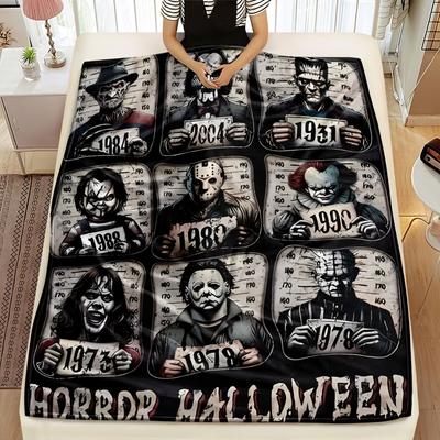 Halloween Michael Myers Fleece Throw Blanket - Soft Flannel Blanket with Iconic Characters & Text Design, Cozy All-Season
