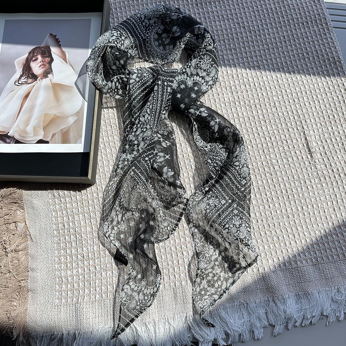 Black Paisley Silk Scarf 100% Mulberry Silk Georgette Scarf Tie Hair Scarf Mother s Day Gift Silk Scarf 180*26cm