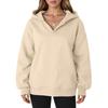 Women's Casual V-neck Pullover Long-sleeve Solid Color Fleece-lined Hooded Sweatshirt Top