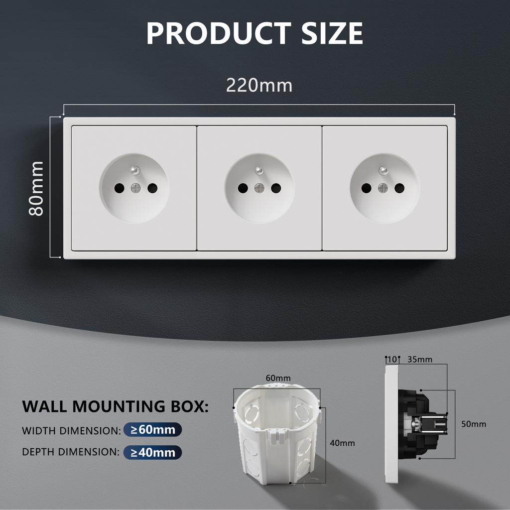 BSEED Single Power Socket Double Wall Sockets Triple Electric Outlets Four French Sockets Matte Plastic Panels Multiple Sizes